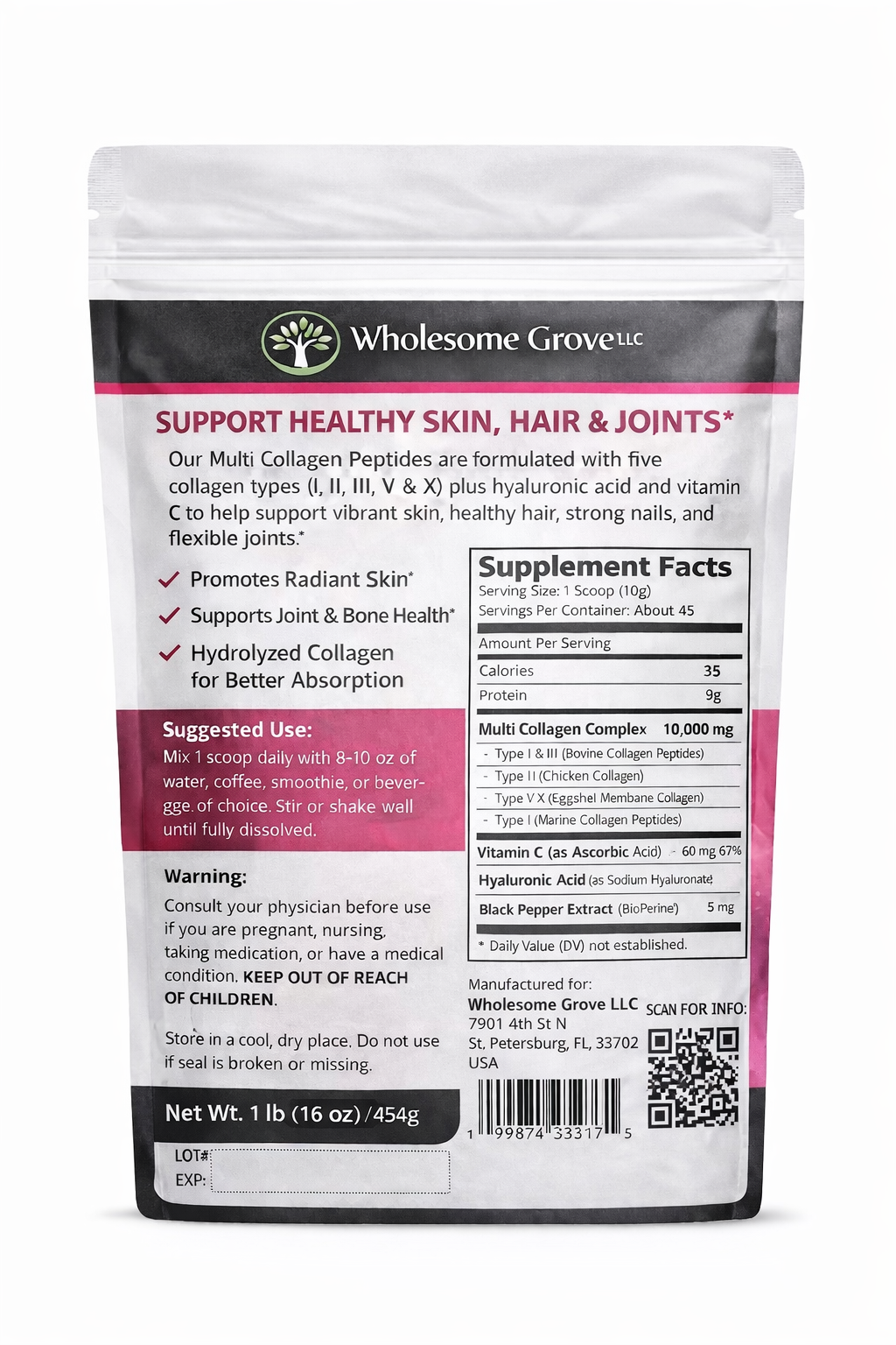Multi Collagen Peptides – Types I, II, III, V & X | Unflavored