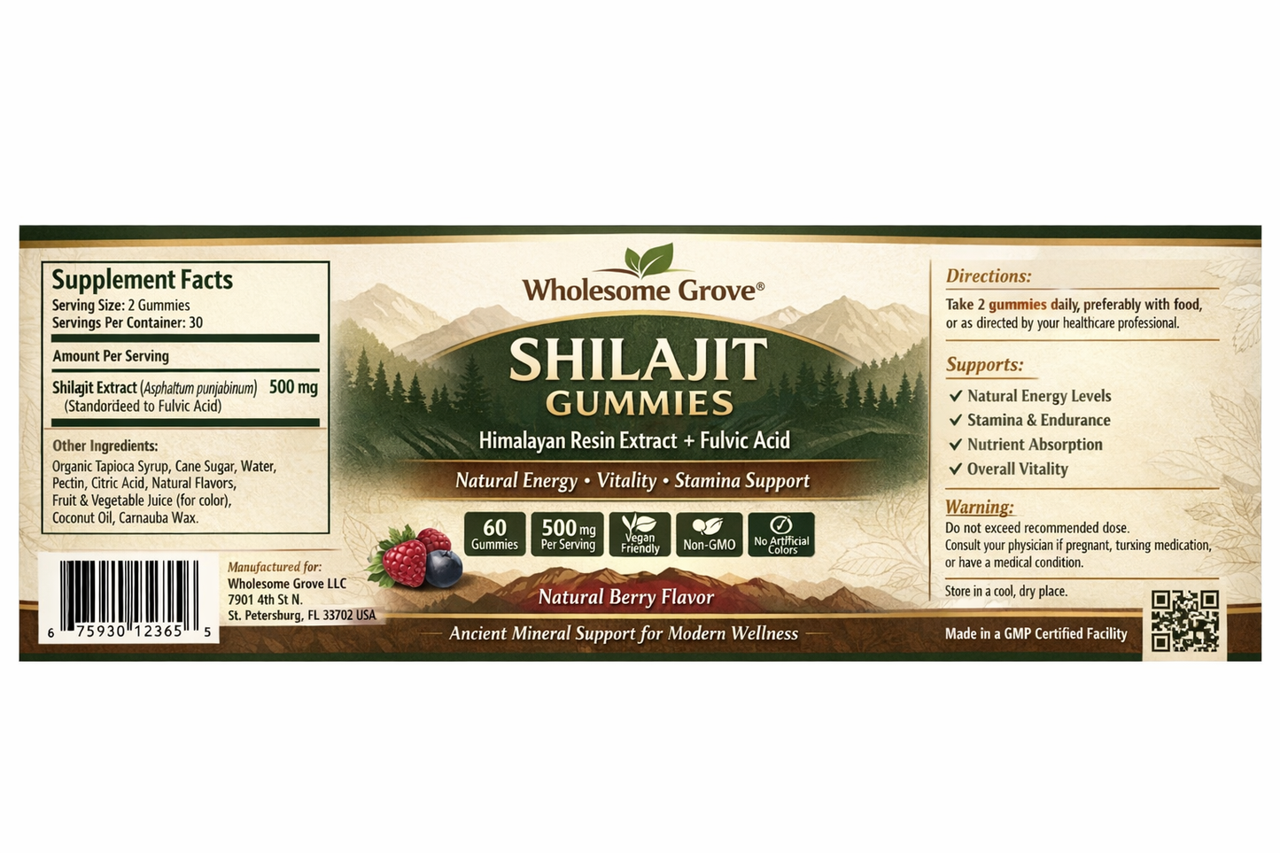 Shilajit Gummies – Natural Berry Flavor | 500mg Per Serving